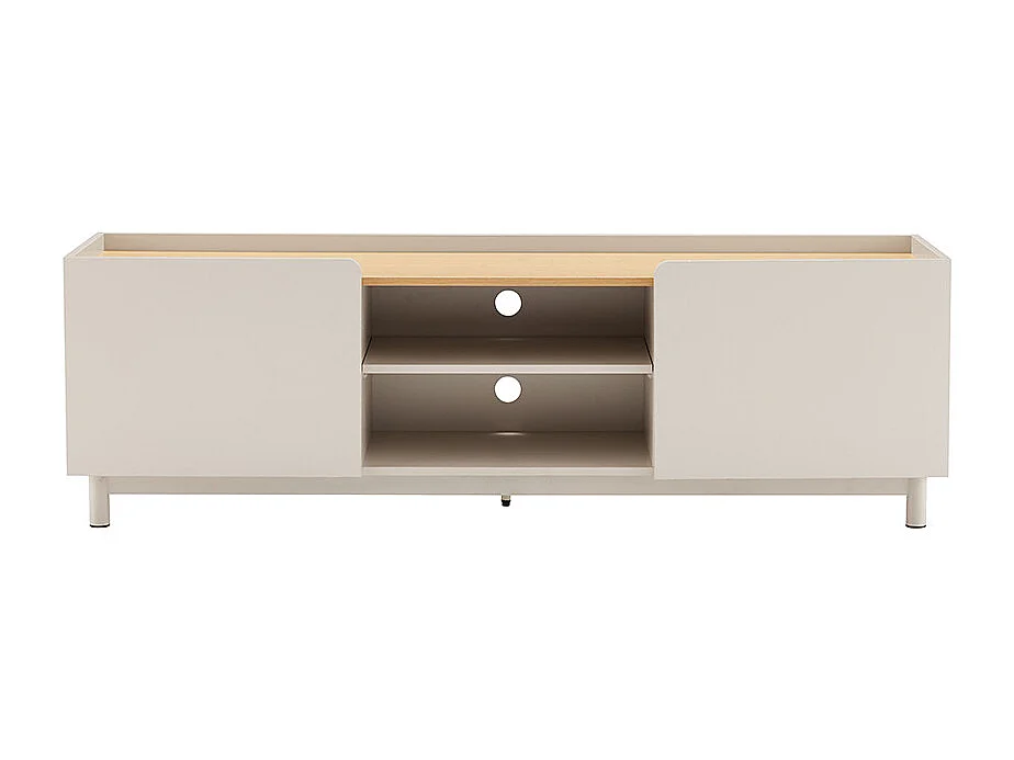 Stanley - Meuble TV 2 portes en bois et métal L160cm - Beige