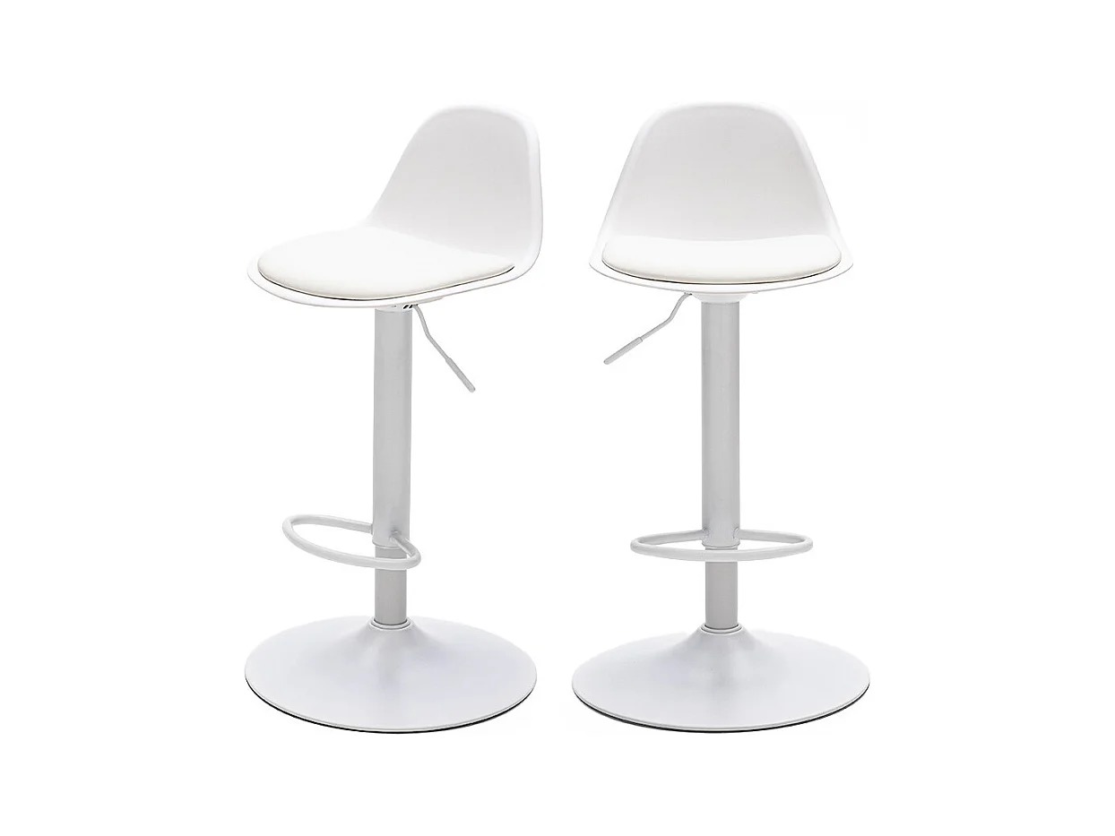 Tebar - Lot de 2 chaises de bar réglables en simili et métal H61-83cm - Blanc