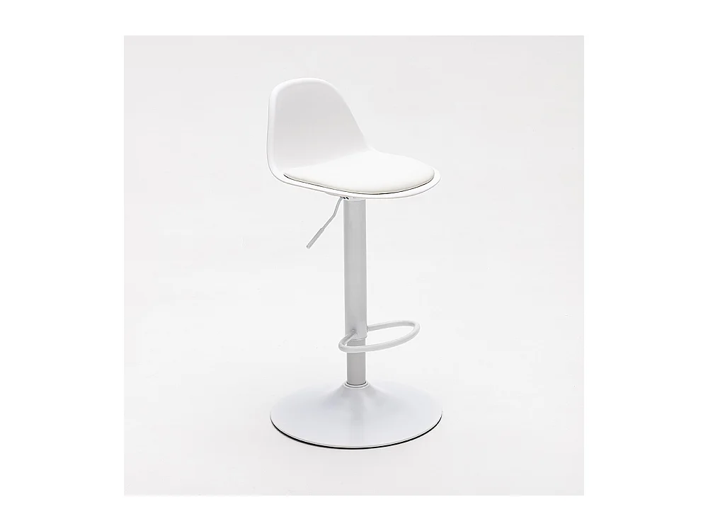 Tebar - Lot de 2 chaises de bar réglables en simili et métal H61-83cm - Blanc
