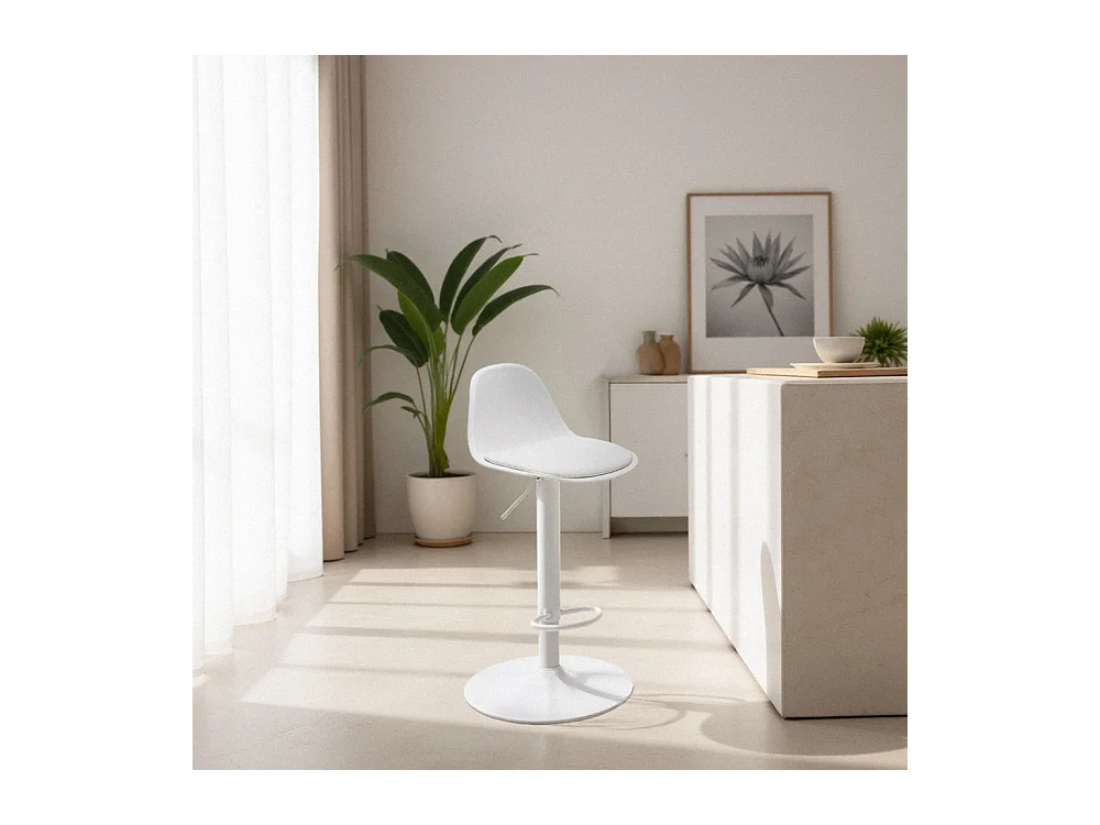 Tebar - Lot de 2 chaises de bar réglables en simili et métal H61-83cm - Blanc