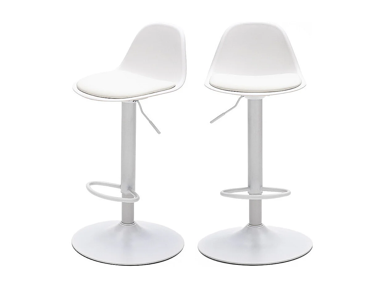 Tebar - Lot de 2 chaises de bar réglables en simili et métal H61-83cm - Blanc