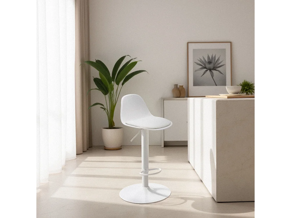 Tebar - Lot de 2 chaises de bar réglables en simili et métal H61-83cm - Blanc