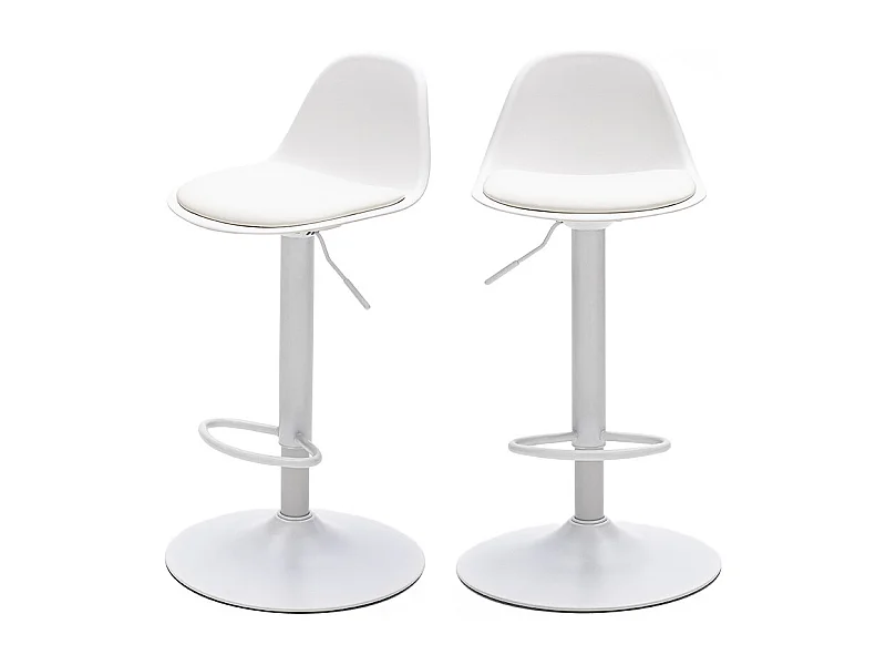 Tebar - Lot de 2 chaises de bar réglables en simili et métal H61-83cm - Blanc