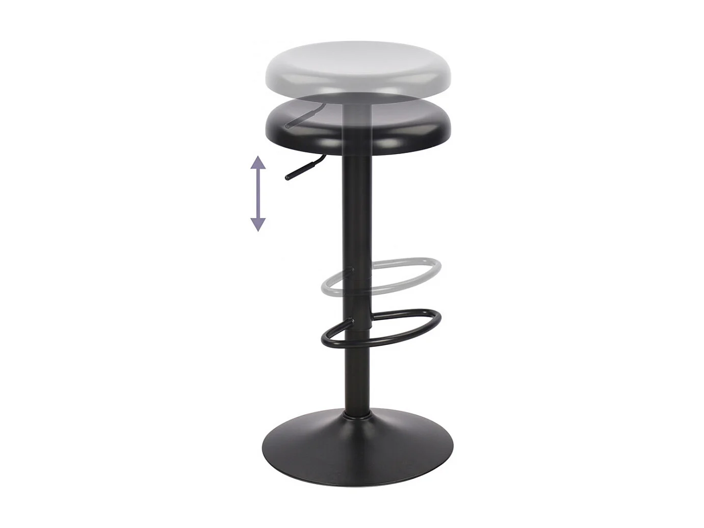 Pop - Tabouret de bar réglable en métal H60-81cm - Noir