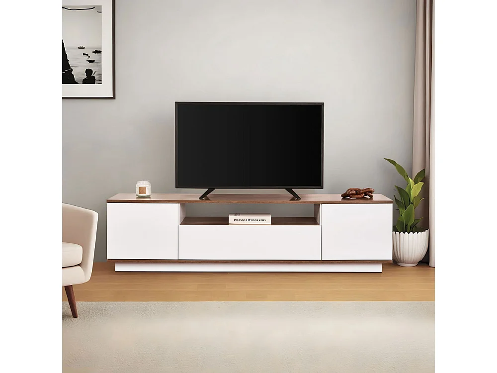 Fritz - Meuble TV 3 portes en bois L180cm - Blanc