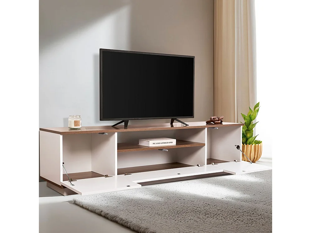 Fritz - Meuble TV 3 portes en bois L180cm - Blanc