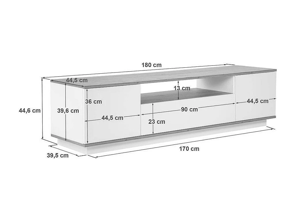 Fritz - Meuble TV 3 portes en bois L180cm - Blanc