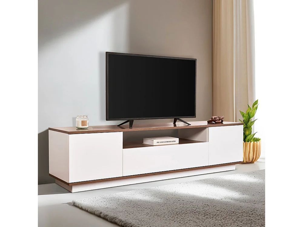 Fritz - Meuble TV 3 portes en bois L180cm - Blanc