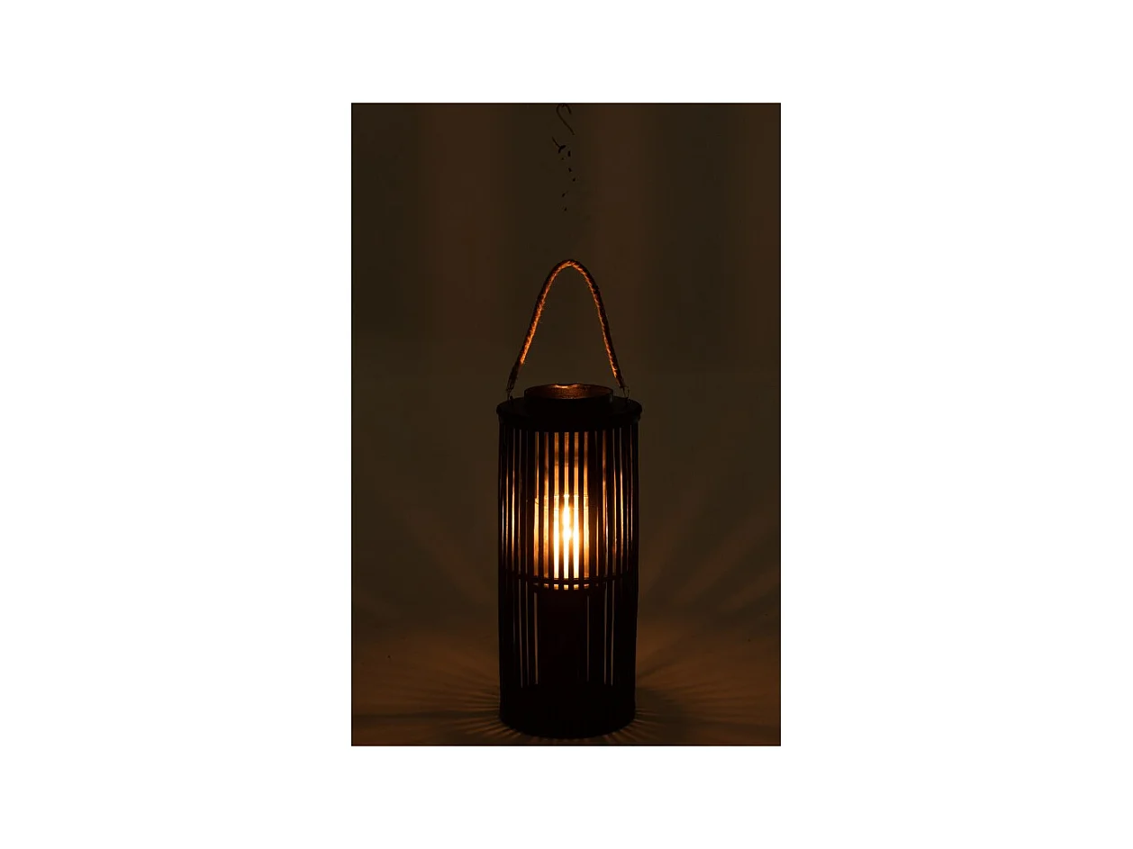 Farol cilíndrico negro de madera 14x26x60 cm