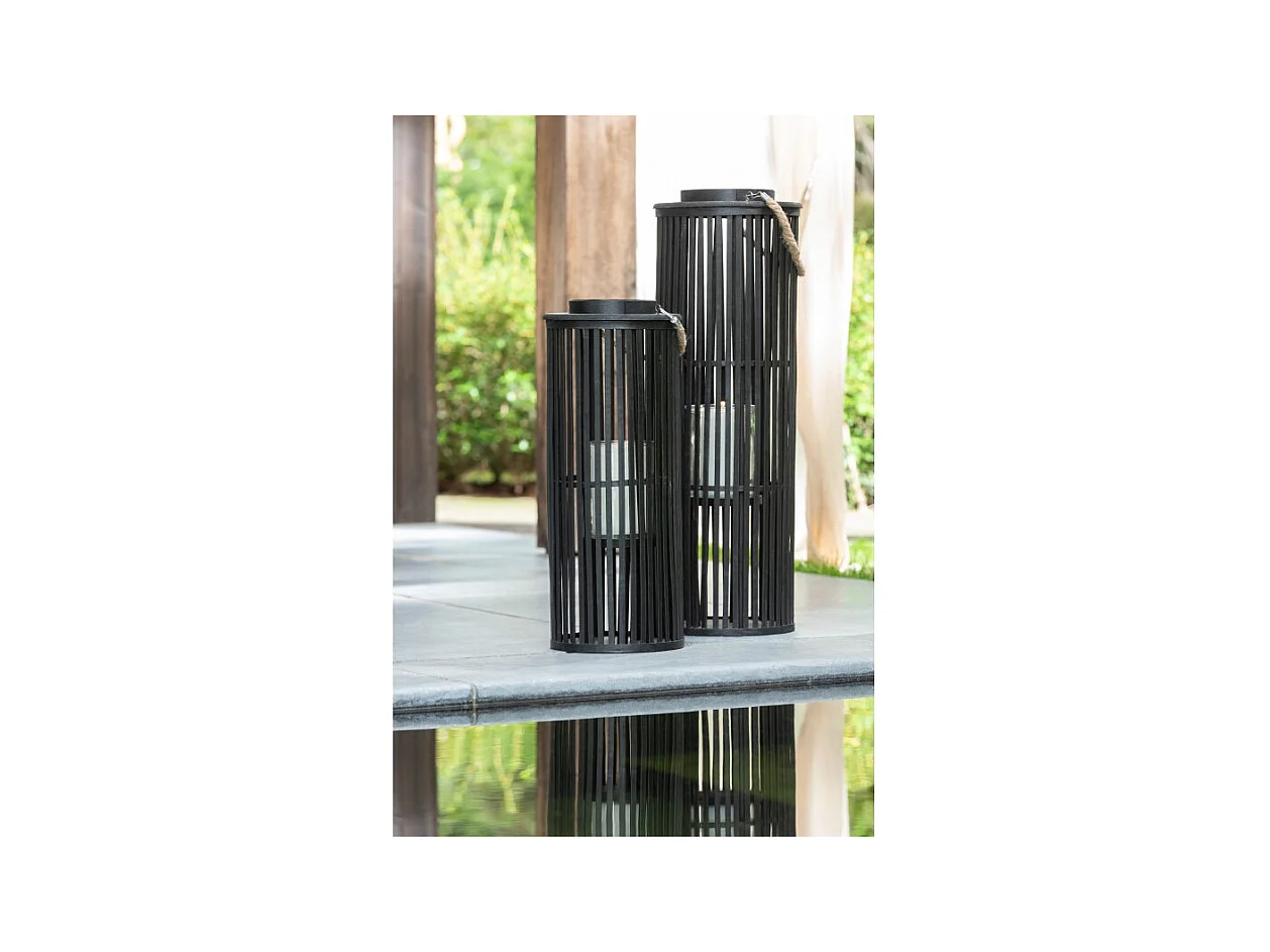 Farol cilíndrico negro de madera 14x26x60 cm