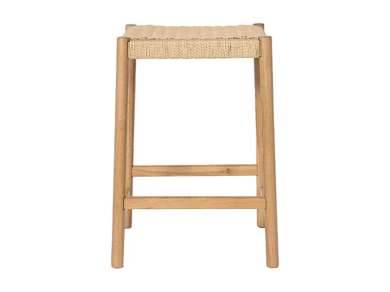 Paolo - Tabouret de bar en corde tressée et bois H65cm - Bois clair