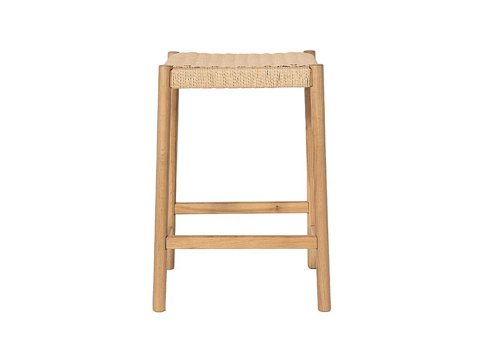 Paolo - Tabouret de bar en corde tressée et bois H65cm - Bois clair