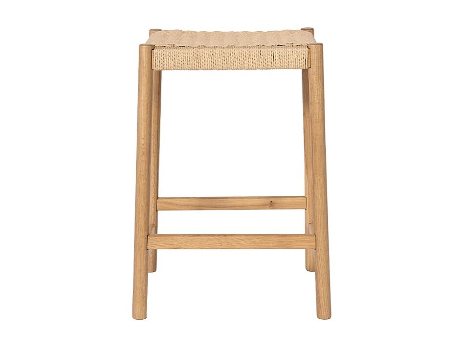 Paolo - Tabouret de bar en corde tressée et bois H65cm - Bois clair