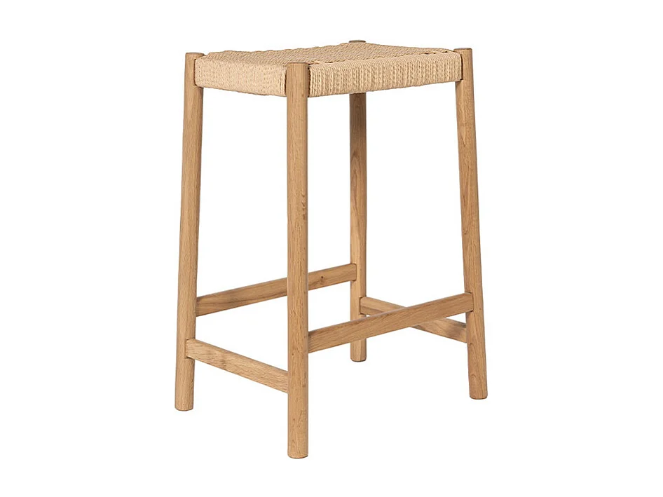 Paolo - Tabouret de bar en corde tressée et bois H65cm - Bois clair