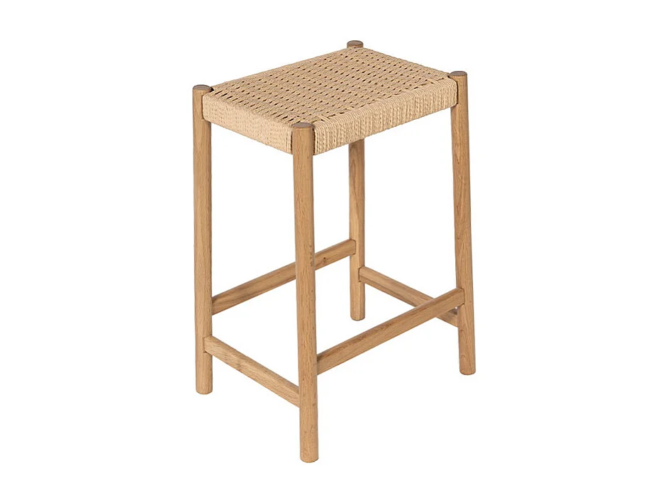 Paolo - Tabouret de bar en corde tressée et bois H65cm - Bois clair