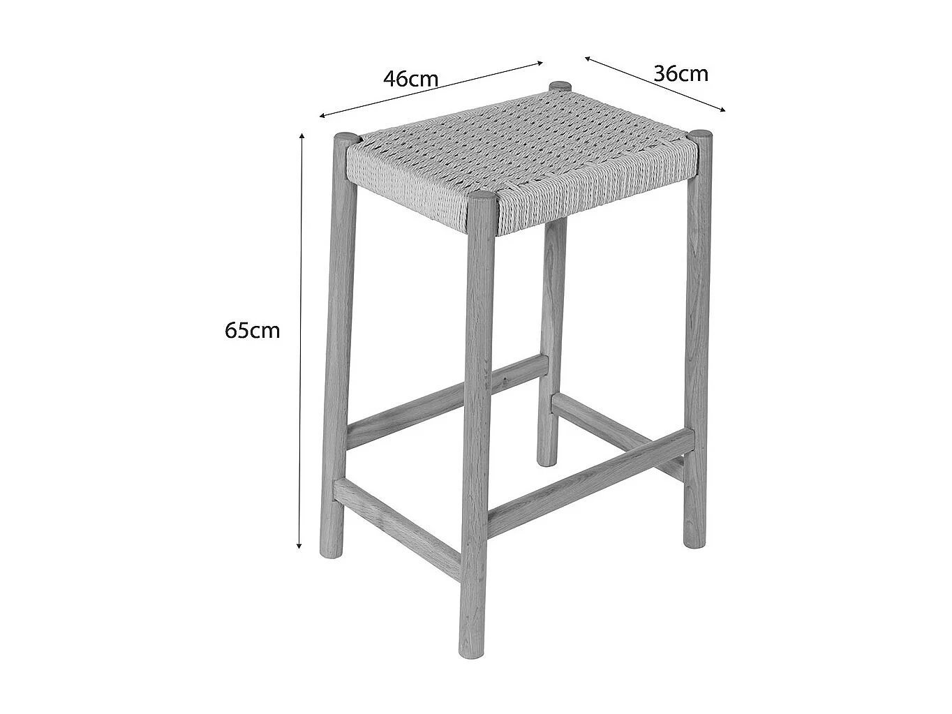 Paolo - Tabouret de bar en corde tressée et bois H65cm - Bois clair