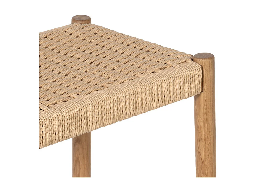 Paolo - Tabouret de bar en corde tressée et bois H65cm - Bois clair