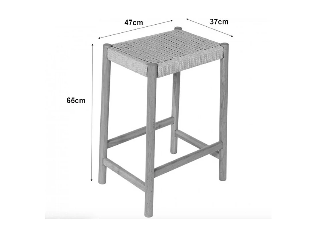Paolo - Tabouret de bar en corde tressée et bois H65cm - Bois clair