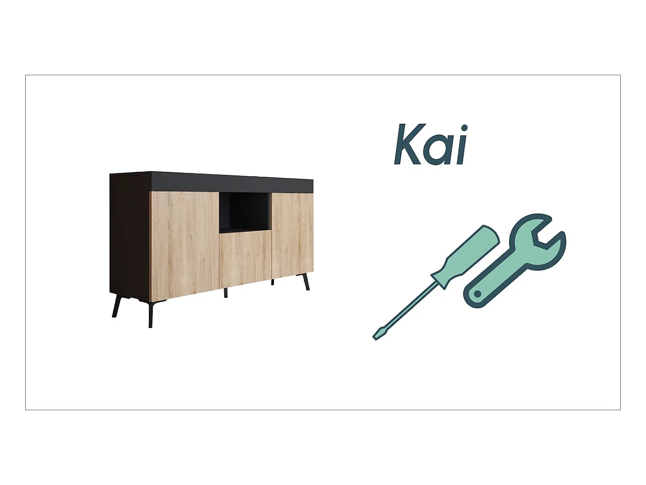 Bahut Buffet pour Salon Salle à manger en Noir et Sonoma 130x32,5x70cm Kai