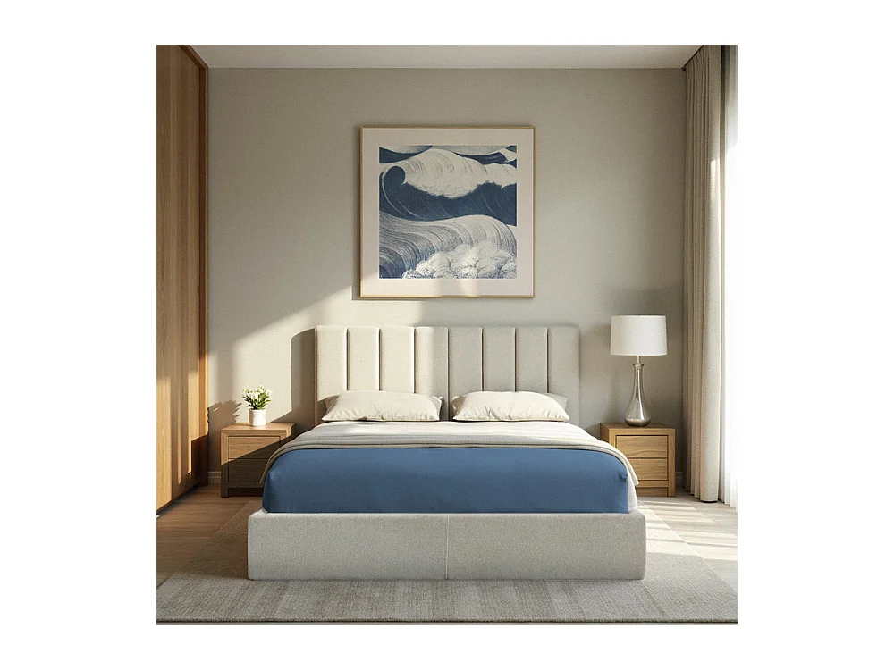 Lou - Lit coffre en tissu 160x200cm - Écru