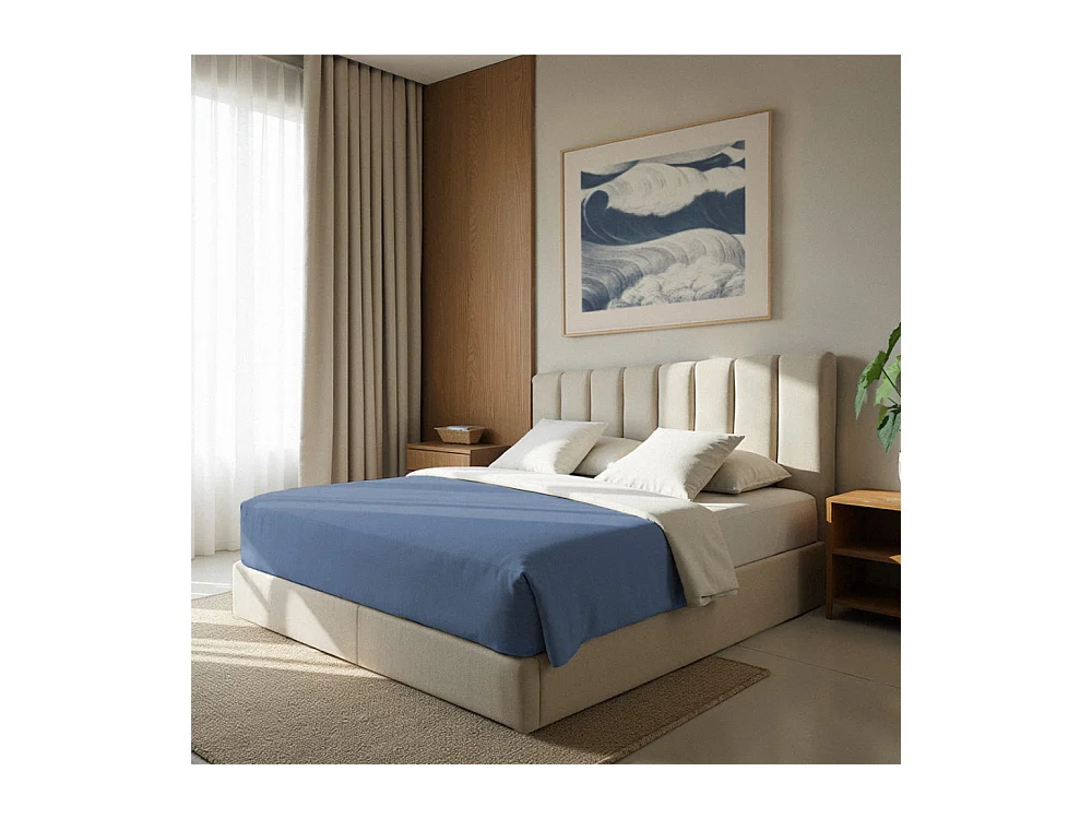 Lou - Lit coffre en tissu 160x200cm - Écru