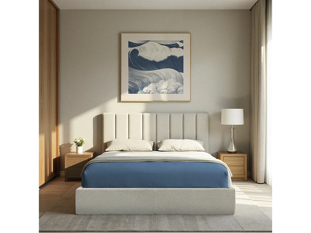 Lou - Lit coffre en tissu 160x200cm - Écru