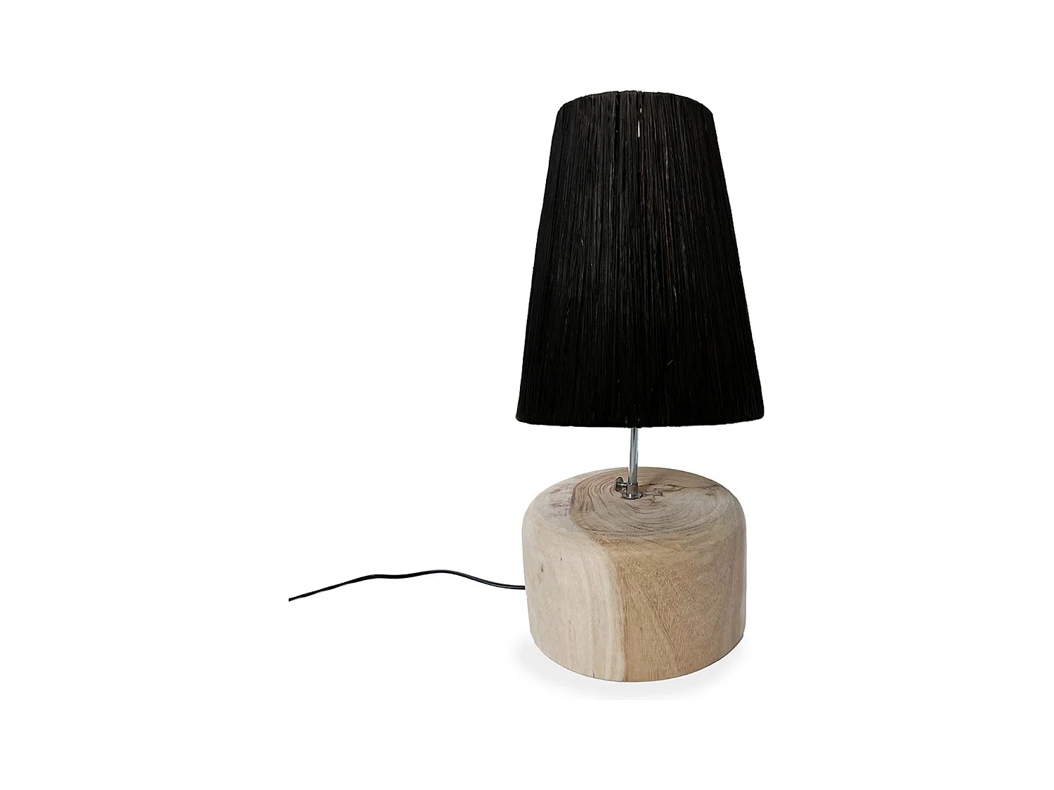 La Lampe de Table en Bois de Teck et Raphia - Noir Naturel