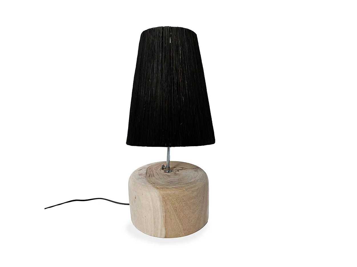 The Raffia Teak Wood Table Lamp - Natural Black
