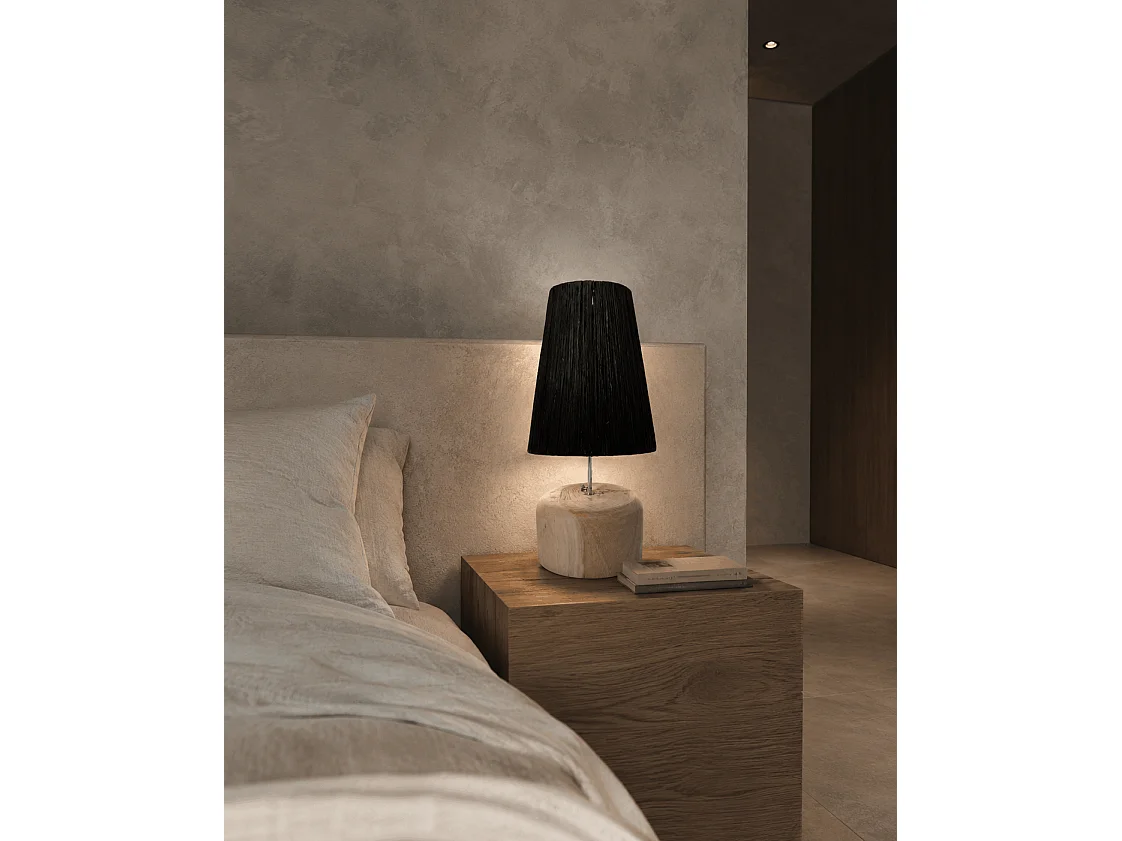 The Raffia Teak Wood Table Lamp - Natural Black