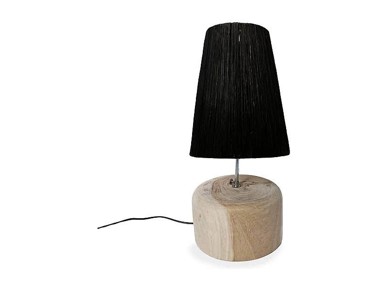 Die Raffia-Teakholz-Tischlampe - Natur-Schwarz