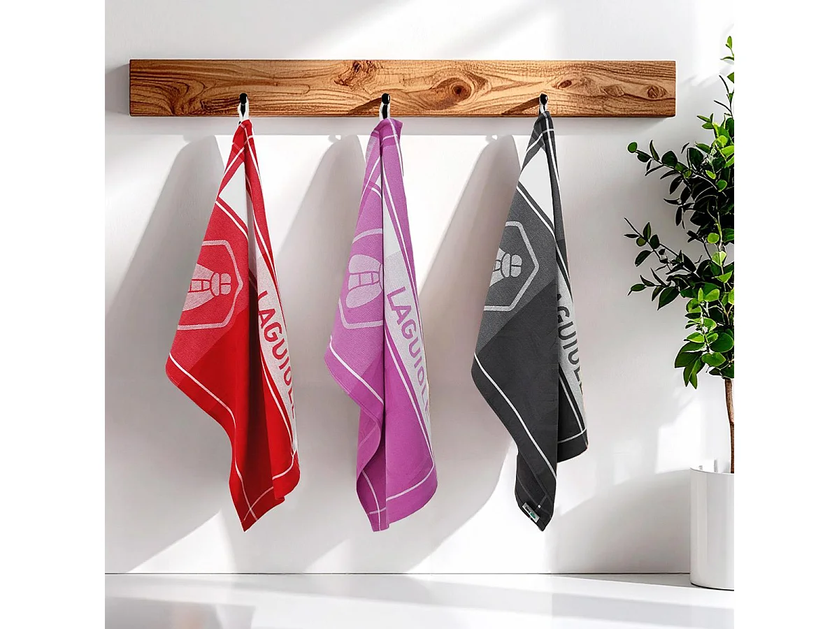 Lot de 3 torchons jacquard 50x70cm rouge -  "Miel"