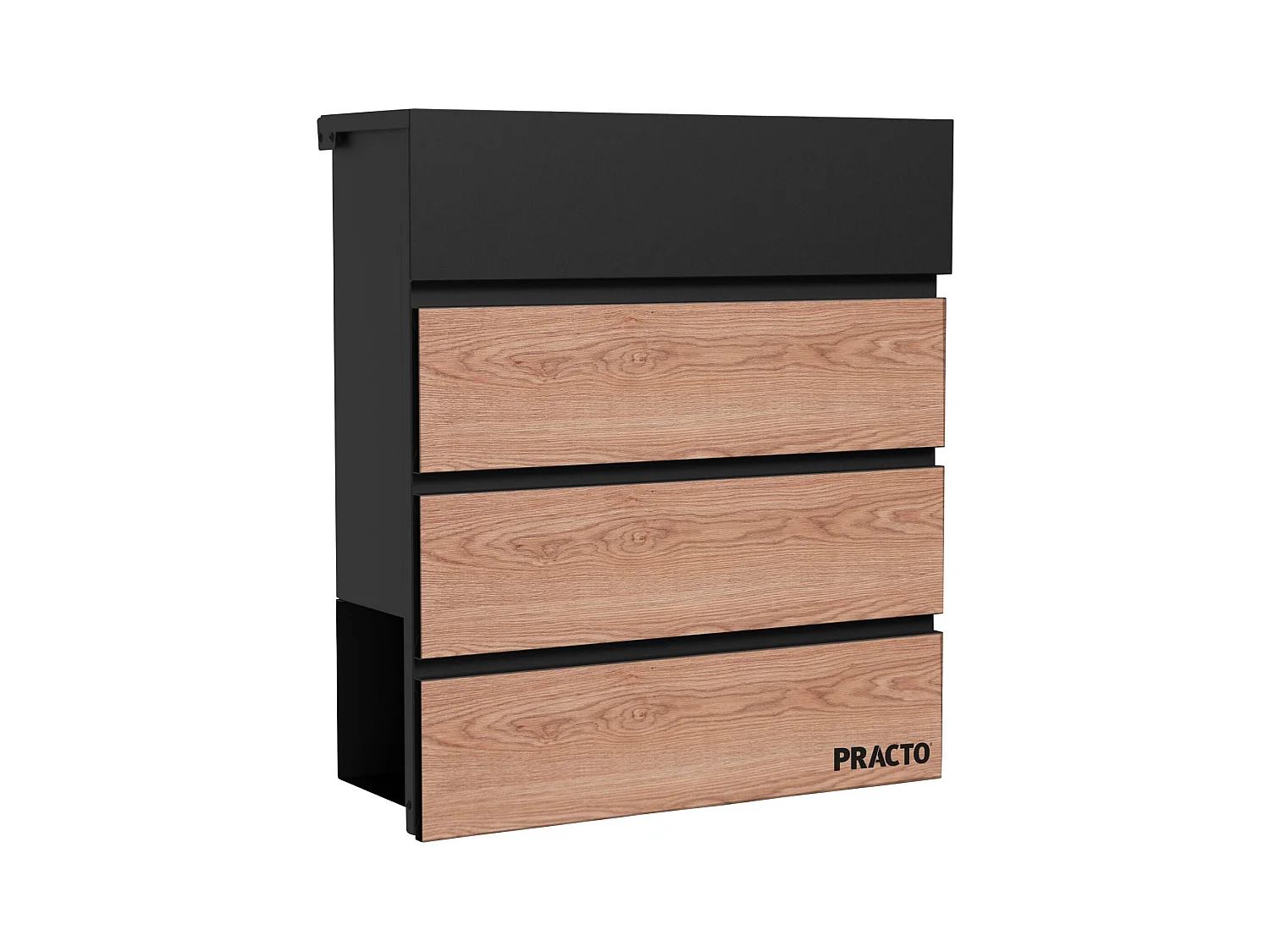 Boîte aux lettres murale CANNES Noir mat et bois avec porte-journaux et serrure à clé