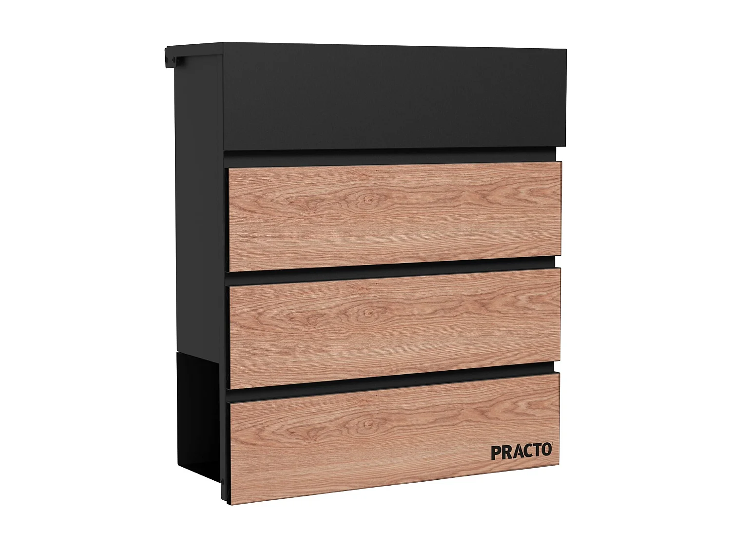 Boîte aux lettres murale CANNES Noir mat et bois avec porte-journaux et serrure à clé