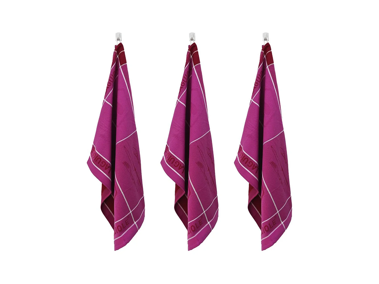 Lot de 3 torchons jacquard 50x70cm mauve -  "Tartan"