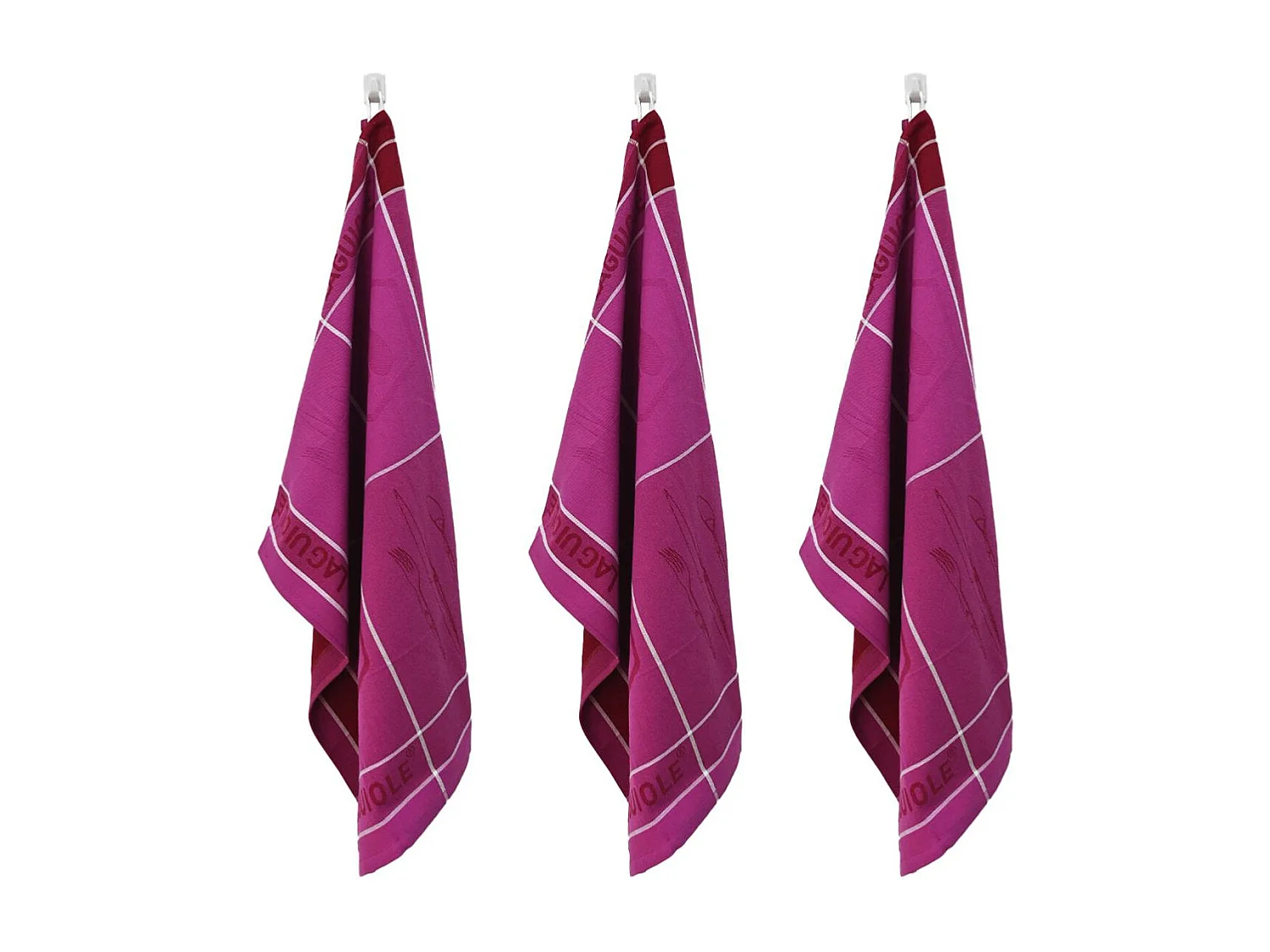 Lot de 3 torchons jacquard 50x70cm mauve -  "Tartan"