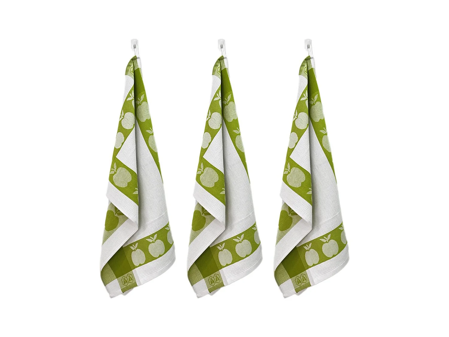 Lot de 3 torchons nid d'abeilles 50x70cm vert -  "Carré"