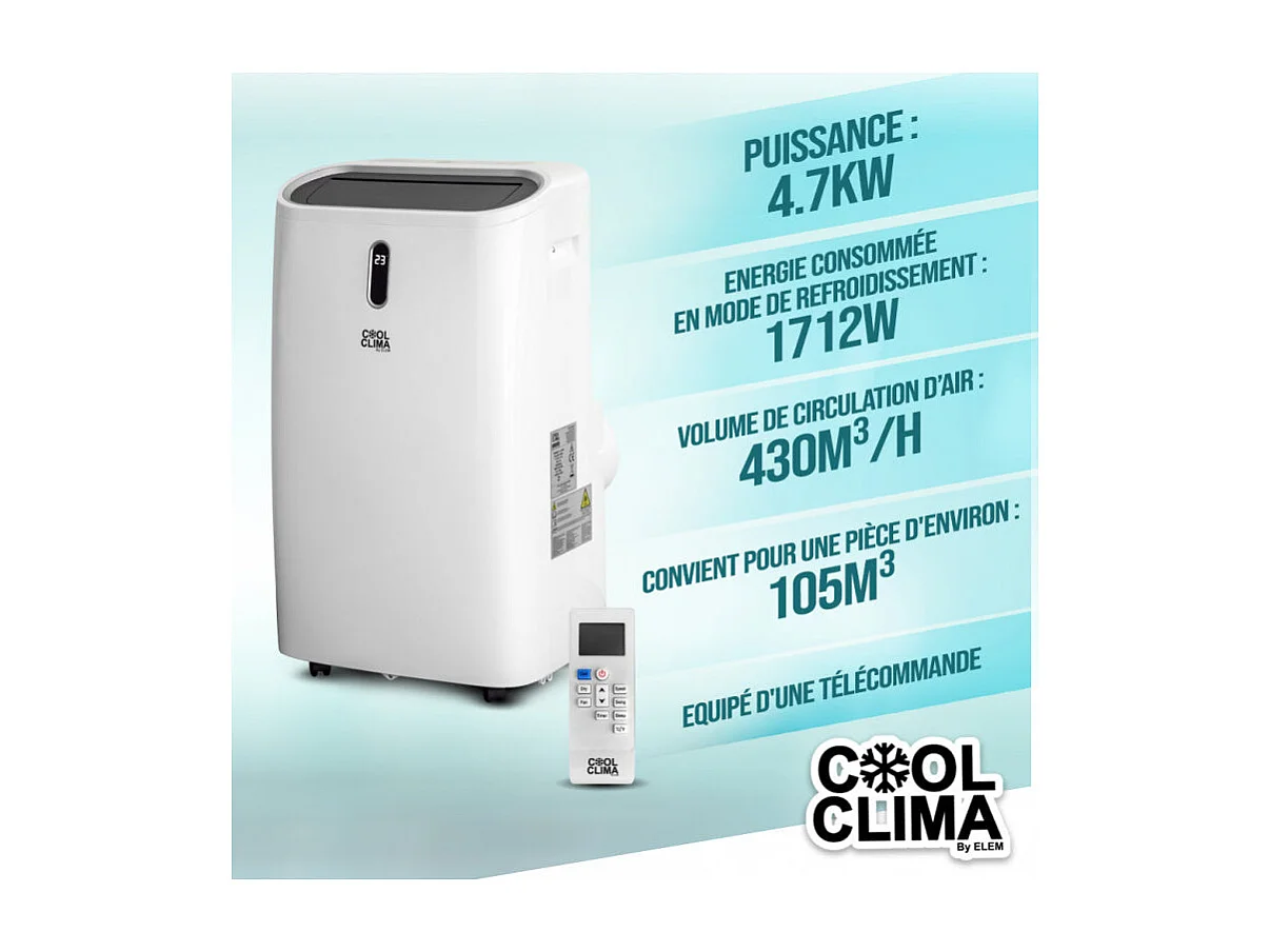 Climatiseur Mobile Cool Clima 16000 BTU - 4.7KW avec Télécommande