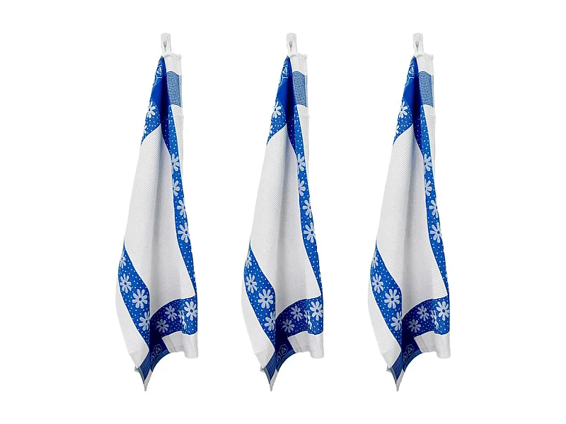 Lot de 3 torchons nid d'abeilles 50x70cm bleu -  "Carré"