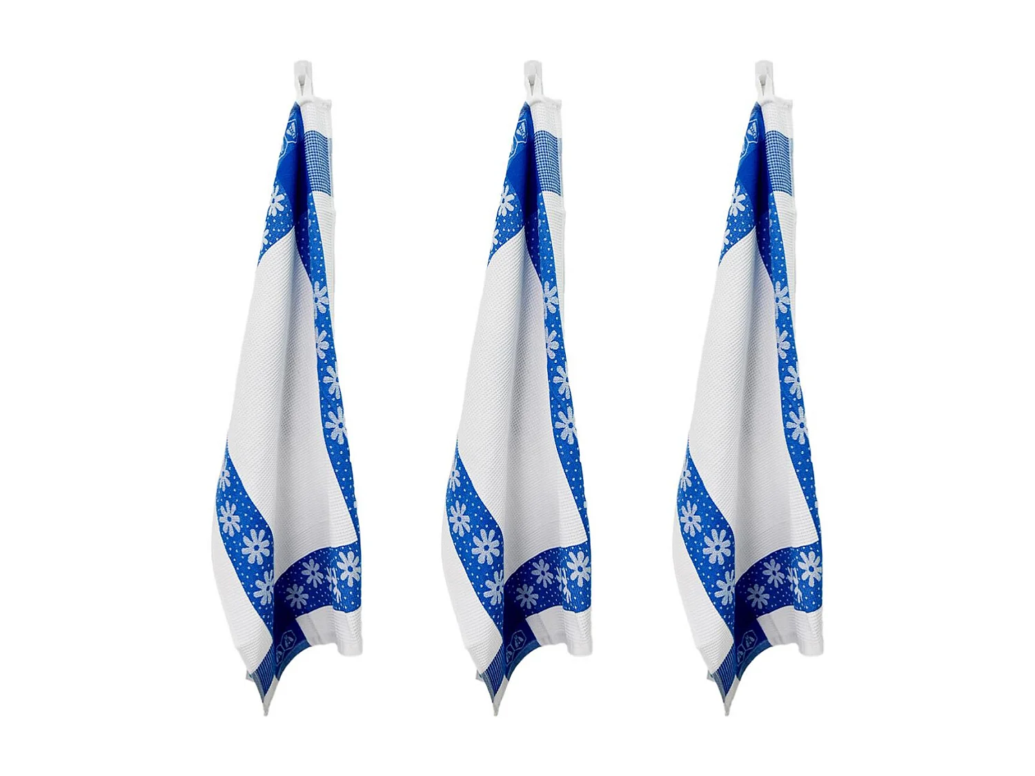 Lot de 3 torchons nid d'abeilles 50x70cm bleu -  "Carré"