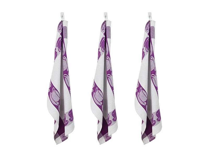 Lot de 3 torchons nid d'abeilles 50x70cm mauve -  "Carré"