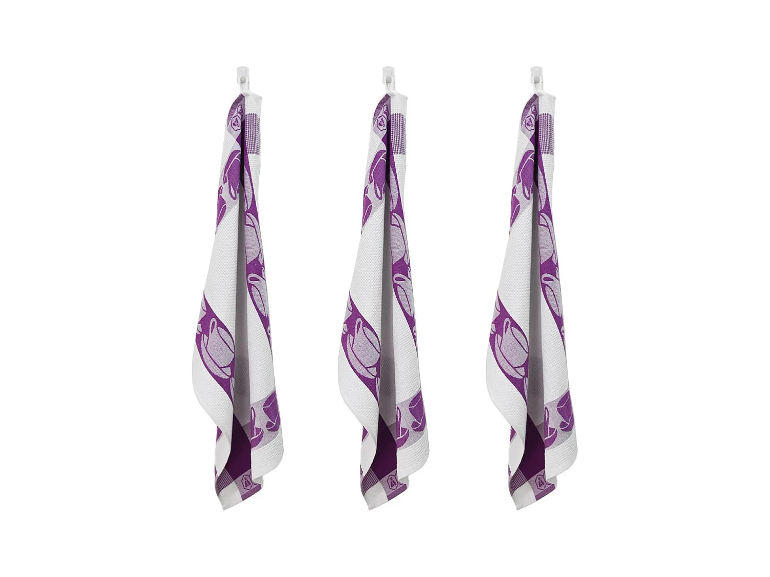 Lot de 3 torchons nid d'abeilles 50x70cm mauve -  "Carré"