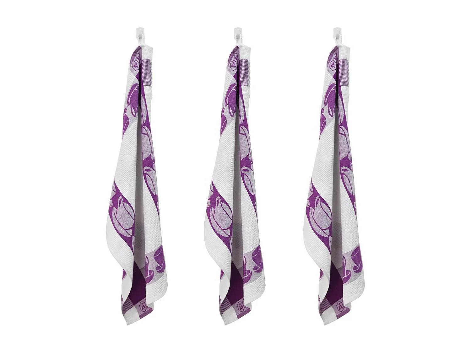 Lot de 3 torchons nid d'abeilles 50x70cm mauve -  "Carré"