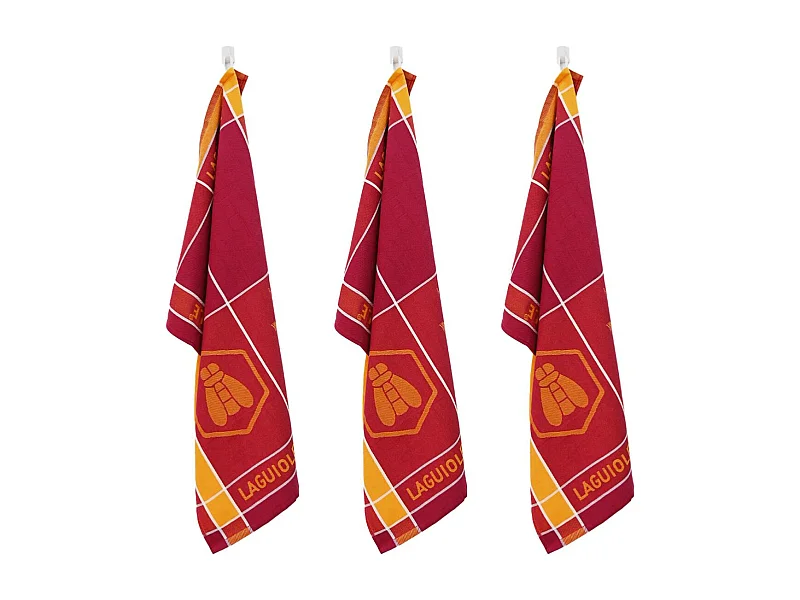 Lot de 3 torchons jacquard 50x70cm orange -  "Tartan"