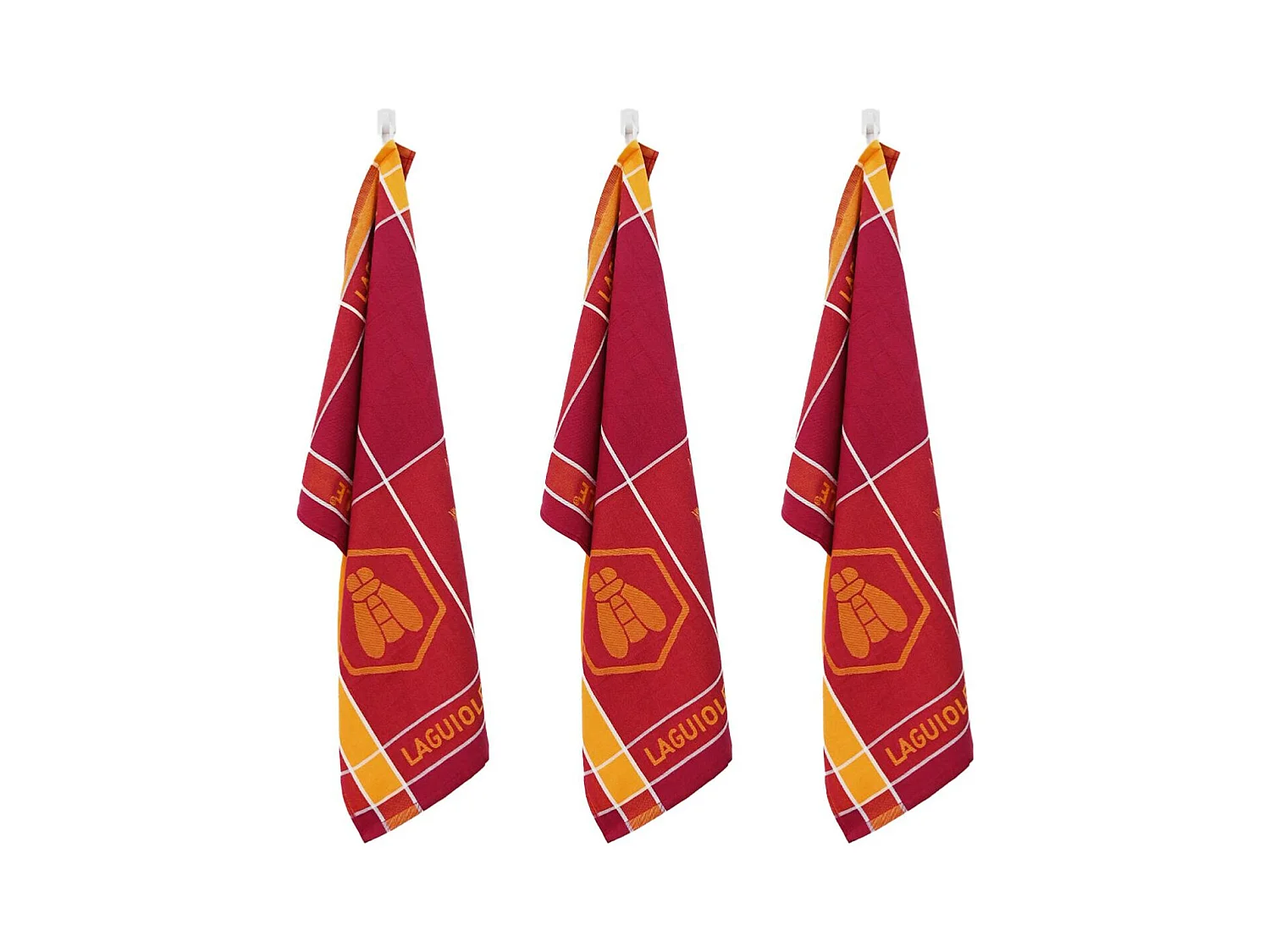 Lot de 3 torchons jacquard 50x70cm orange -  "Tartan"