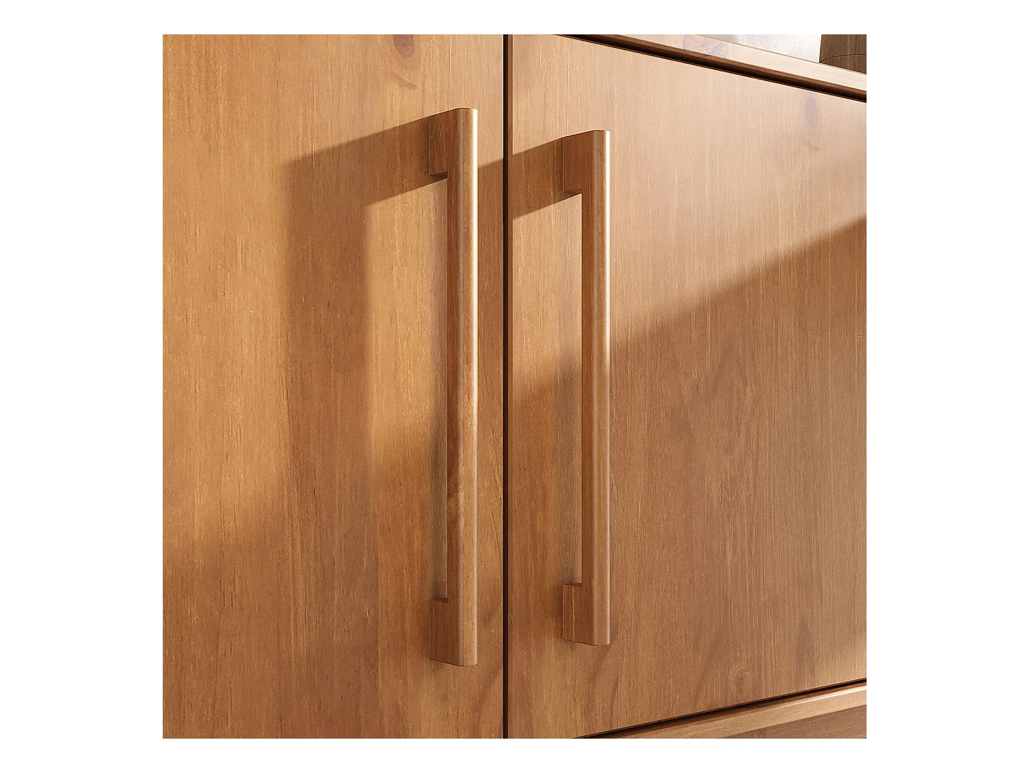 Buffet TECCA L 170 cm 2 Portes 3 Tiroirs en Bois Massif Coloris Chêne avec Étagères Réglables, Deux compartiments