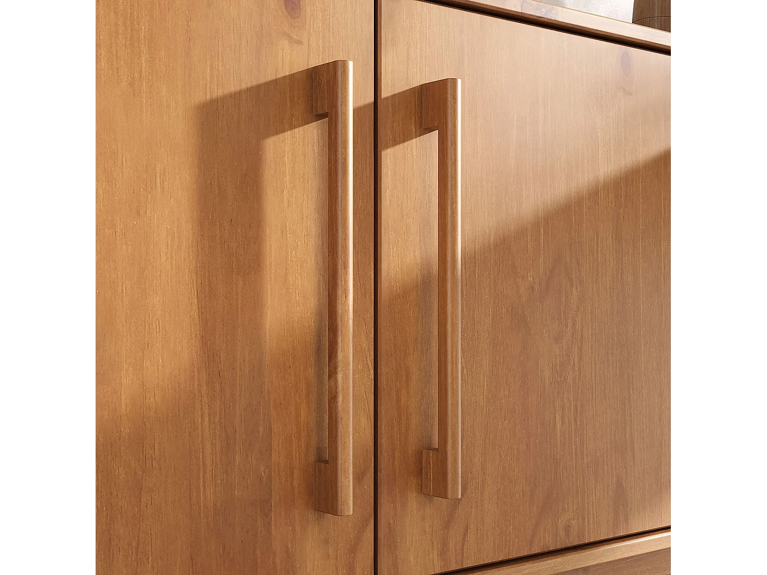 Buffet TECCA L 170 cm 2 Portes 3 Tiroirs en Bois Massif Coloris Chêne avec Étagères Réglables, Deux compartiments