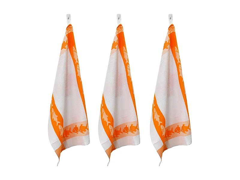 Lot de 3 torchons nid d'abeilles 50x70cm orange -  "Carré"