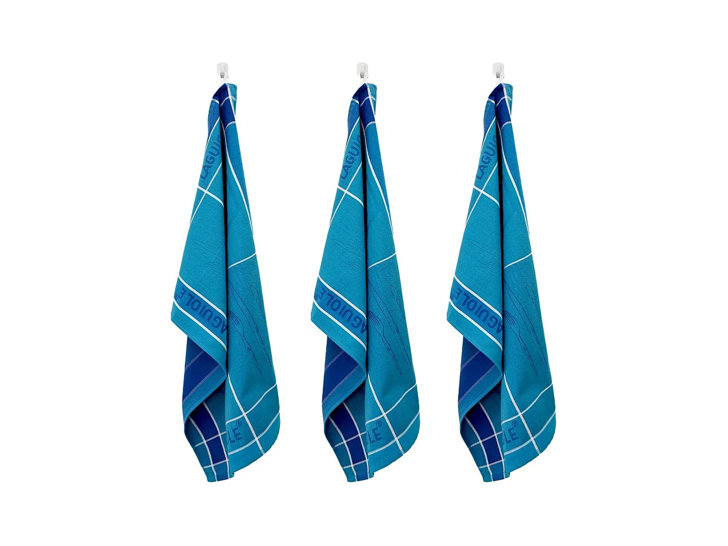 Lot de 3 torchons jacquard 50x70cm bleu -  "Tartan"