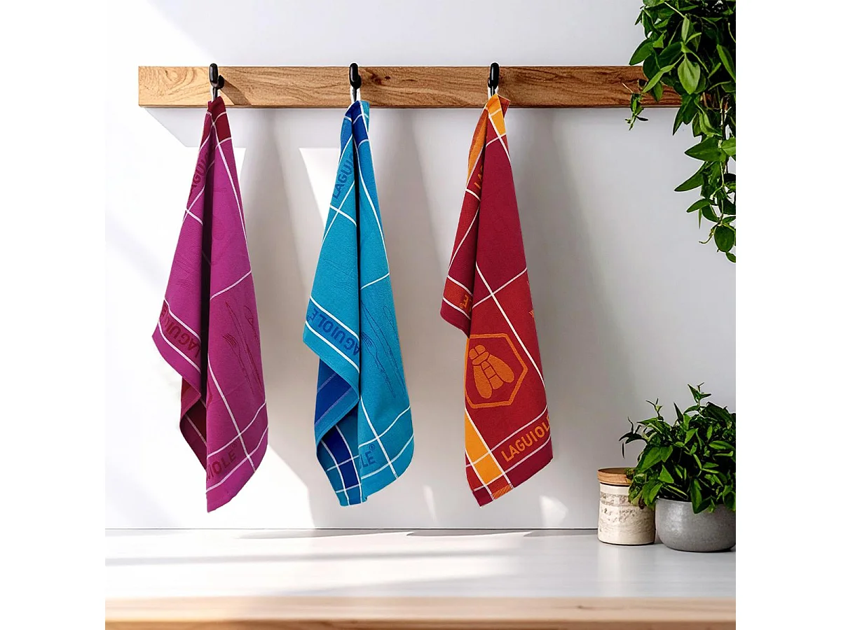 Lot de 3 torchons jacquard 50x70cm bleu -  "Tartan"