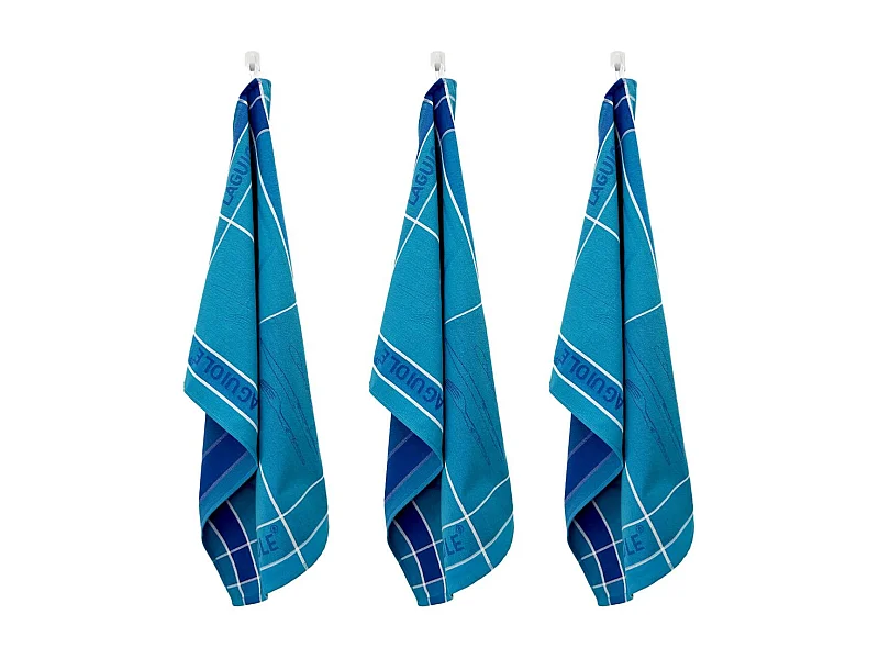 Lot de 3 torchons jacquard 50x70cm bleu -  "Tartan"